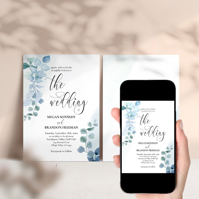 Dusty Eucalyptus Elegant Greenery Wedding Invitation (Creator Uploaded)