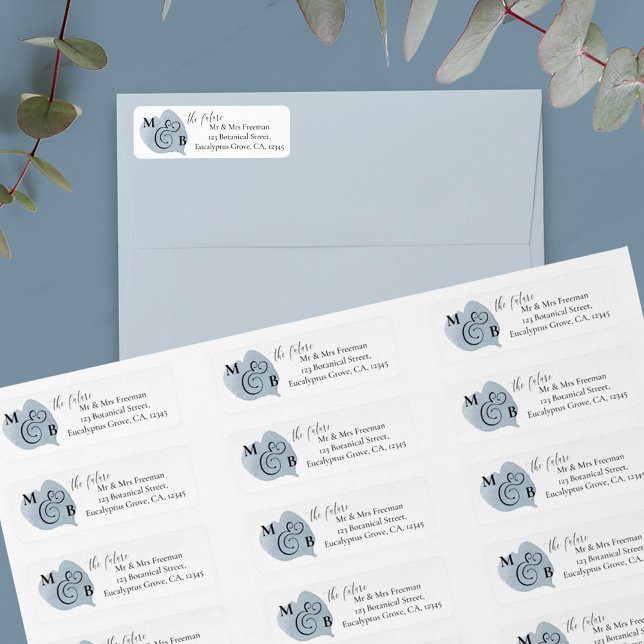 Dusty Eucalyptus future Mr and Mrs Return Address (Monogrammed wedding return address labels for the future Mr & Mrs)