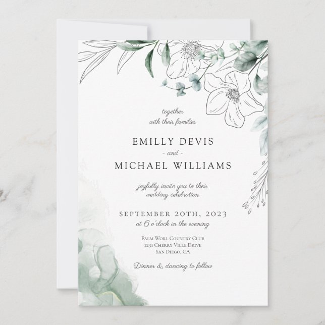 Dusty Eucalyptus Greenery Wedding Invitation (Front)