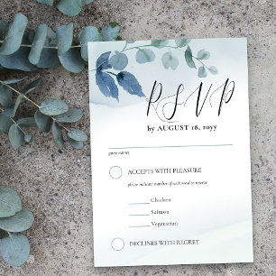 Dusty Eucalyptus Watercolor Foliage Entrée Choices RSVP Card