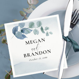 Dusty Eucalyptus Watercolor Foliage Wedding Napkin