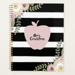 Dusty Floral Apple Black + White Stripe Teacher Planner
