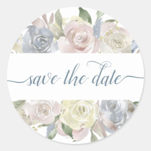 Dusty Floral   Elegant Rose Garland Save the Date Classic Round Sticker