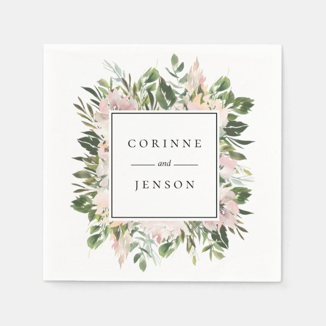 Dusty Floral Greenery Personalised Paper Napkins (Front)