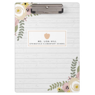 Dusty Floral Grey Wood Teacher Clipboard