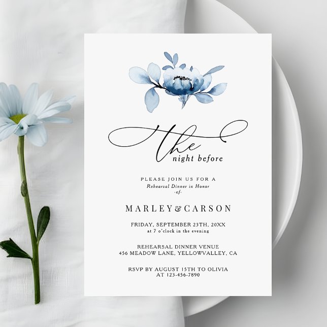 Dusty Floral Minimalist Script Rehearsal Dinner Invitation (Creator Uploaded)