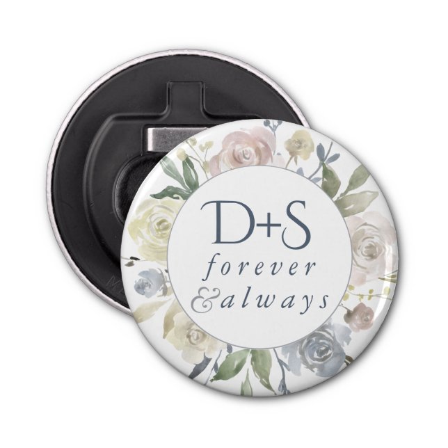 Dusty Floral Monogram | Soft Wreath Keepsake Favou Bottle Opener (Front)