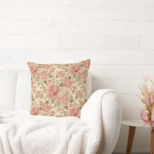 Dusty Floral Muse - Dusty Rose Sage Batik Style Cushion