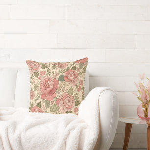 Dusty Floral Muse - Dusty Rose Sage Batik Style Cushion
