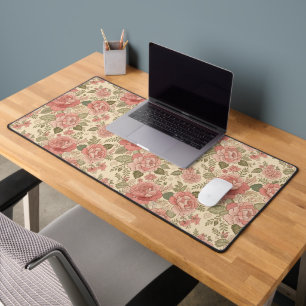 Dusty Floral Muse - Dusty Rose Sage Batik Style Desk Mat