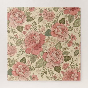 Dusty Floral Muse - Dusty Rose Sage Batik Style Jigsaw Puzzle