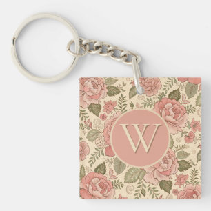 Dusty Floral Muse - Dusty Rose Sage Batik Style Key Ring