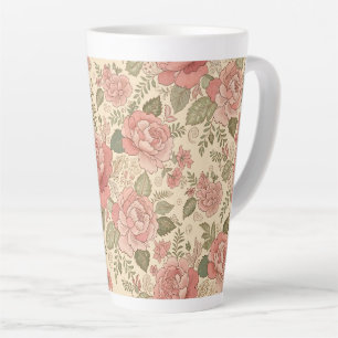 Dusty Floral Muse - Dusty Rose Sage Batik Style Latte Mug