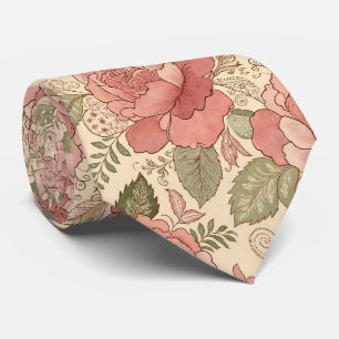 Dusty Floral Muse - Dusty Rose Sage Batik Style Tie