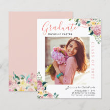 Dusty Floral Photo Graduation Announcement