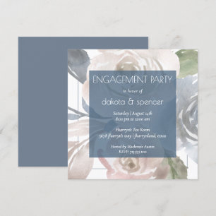 Dusty Floral   Smoky Blue Cream Engagement Party Invitation