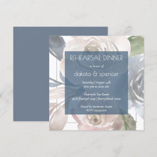 Dusty Floral Smoky Blue Cream Rehearsal Dinner Invitation