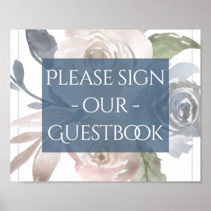 Dusty Floral   Smoky Blue Pastel Bouquet Guestbook