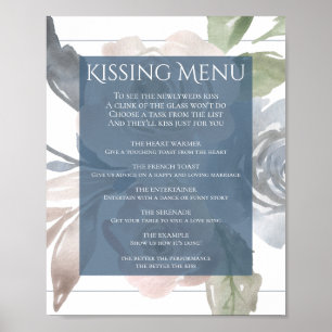 Dusty Floral   Smoky Blue Pastel Kissing Menu Poster