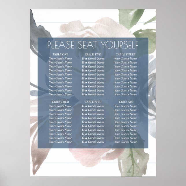 Dusty Floral | Smoky Blue Self Seating Chart (Front)