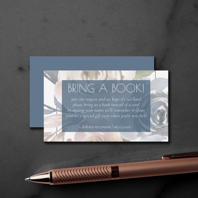 Dusty Floral | Smoky Blue Soft Pastel Bring a Book Enclosure Card (Creator Uploaded)