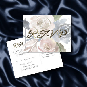 Dusty Floral Smoky Blue Soft Pastel Frame RSVP Postcard