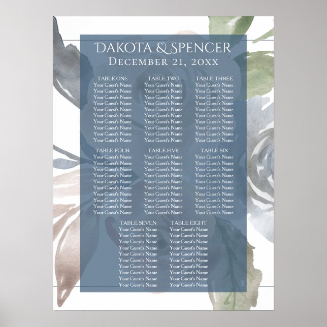 Dusty Floral | Smoky Pastel Wedding Seating Chart (Front)