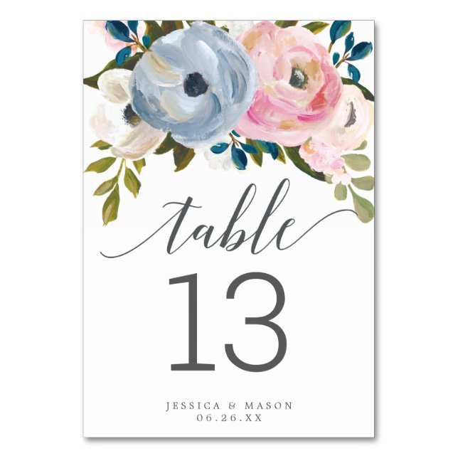 Dusty Floral Table Numbers Double Sided (Front)