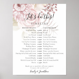 Dusty Florals Script Pink Wedding Day Timeline Poster