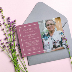 Dusty Fuchsia Minimal Celebrating Life Photo Invitation