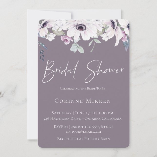 Dusty Garden Floral Bridal Shower Invitation (Front)