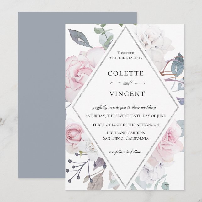 Dusty Garden Floral Frame Wedding Invitation (Front/Back)