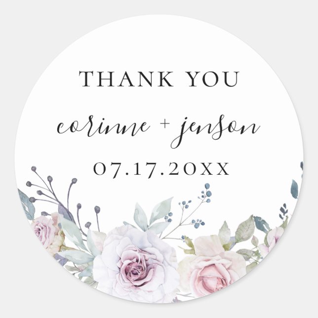 Dusty Garden Floral Wedding Favour Classic Round Sticker (Front)