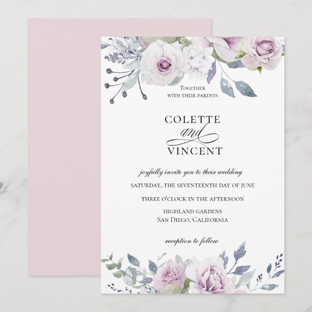 Dusty Garden Floral Wedding Invitation (Front/Back)