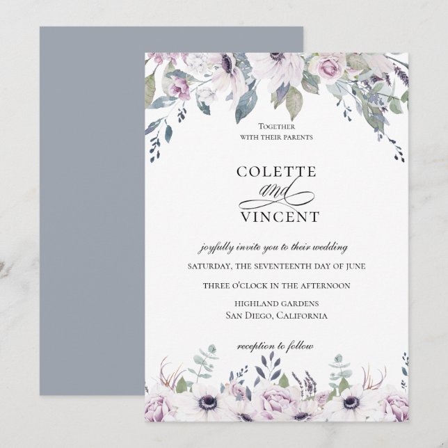 Dusty Garden Floral Wedding Invitation (Front/Back)