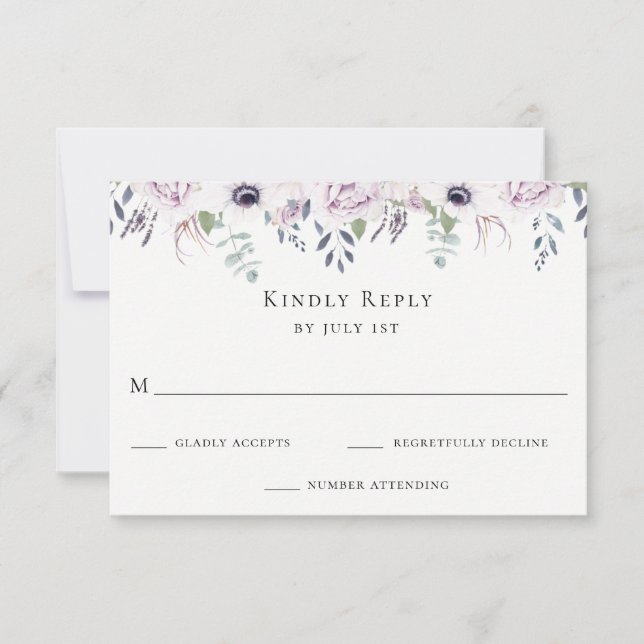 Dusty Garden Floral Wedding RSVP Card (Front)