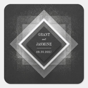 Dusty Geometric Overlay Elegant Black Wedding  Square Sticker