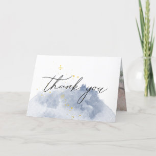Dusty Gold and Blue Elegant Photo Thank You Card