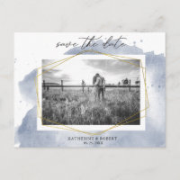 Dusty Gold and Blue | Photo Save The Date Postcard