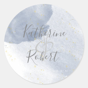 Dusty Gold and Blue Wedding Monogram Sticker