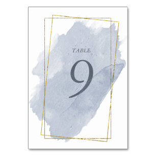 Dusty Gold and Blue Wedding Table Card