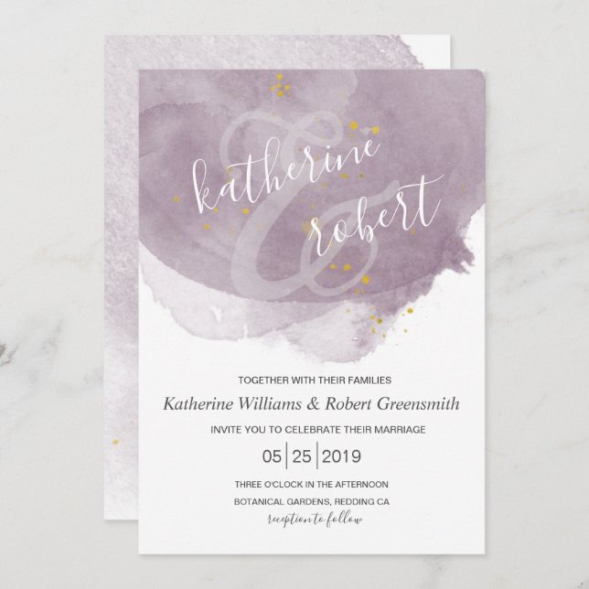 Dusty Gold and Mauve Elegant Wedding Invitation (Front/Back)