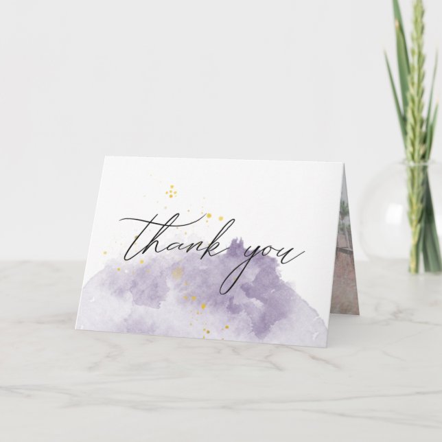 Dusty Gold and Purple Elegant Photo Thank You Card (Front)