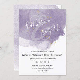 Dusty Gold and Purple Elegant Wedding Invitation