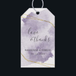 Dusty Gold and Purple | Wedding Gift Tag<br><div class="desc">Simple watercolor background in three colours of your choice blue, blush and purple with discrete gold speckles. All script is in a combination of elegant and sans serif font that accentuates this modern romantic look. With custom handwritten script and gold frames as accents it makes a complete collection one that...</div>