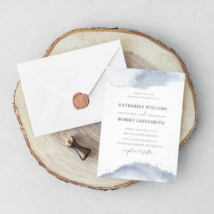 Dusty Gold Elegant Blue Wedding Invitation