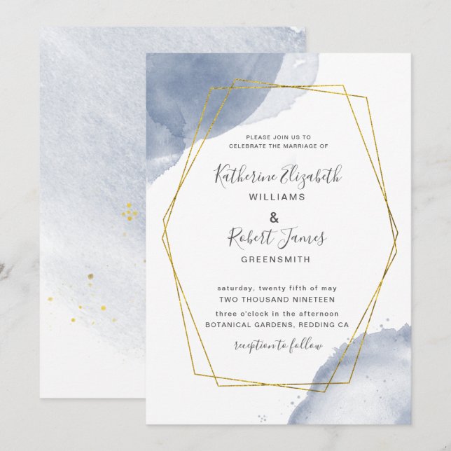 dusty gold elegant blue Wedding Invitation (Front/Back)