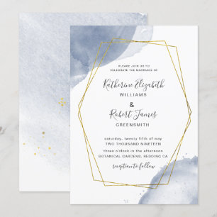 dusty gold elegant blue Wedding Invitation