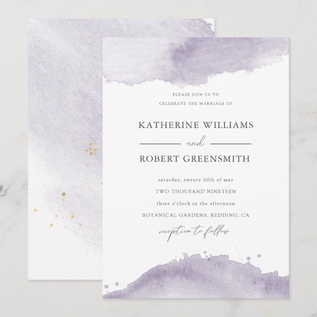 Dusty Gold Elegant Purple Wedding Invitation (Front/Back)