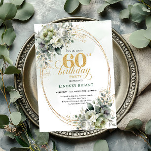 Dusty Green 60th Birthday Boho Foliage Invite